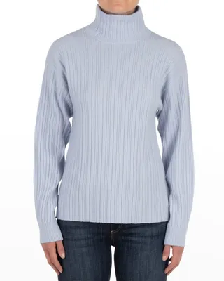 Ribbed Open-Back Turtleneck Sweater