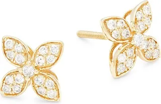 14K Yellow Gold & 0.33 TCW Diamond Floral Stud Earrings