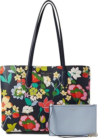 Kate Spade New York All Day Flower Bed Printed PVC Large Tote (Blazer Blue Multi) Handbags
