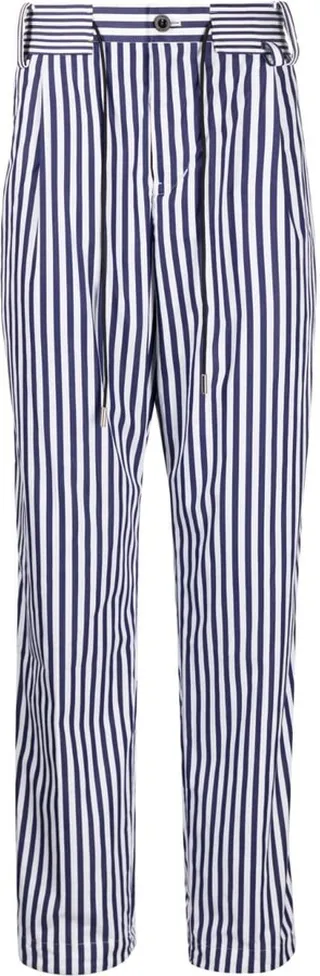 Striped Drawstring-Waist Cotton Trousers