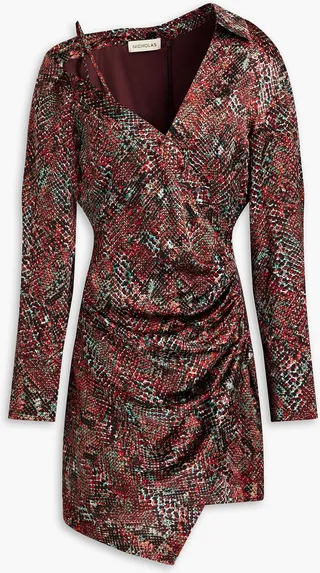 Eliana wrap-effect snake-print silk-satin mini shirt dress