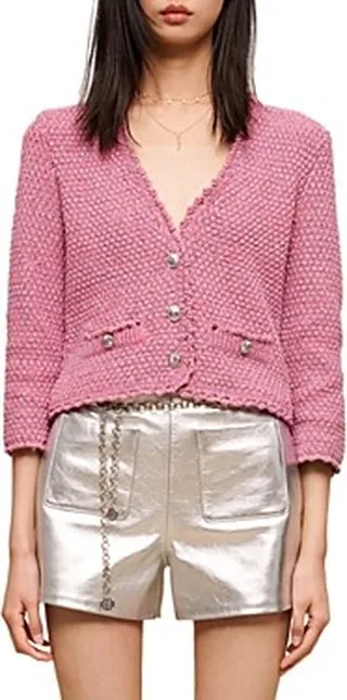 Maje Tweed V Neck Cardigan