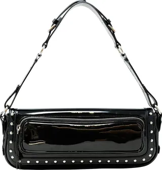 By Far Marzia Medium Black Patent Leather Handbag