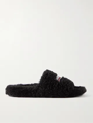 Logo-Embroidered Faux Shearling Slides