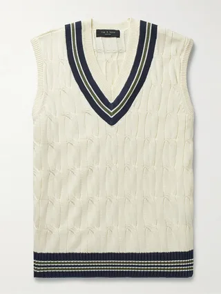 Windsor Striped Cable-Knit Organic Cotton Sweater Vest