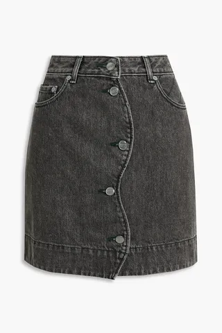 Scalloped denim mini skirt