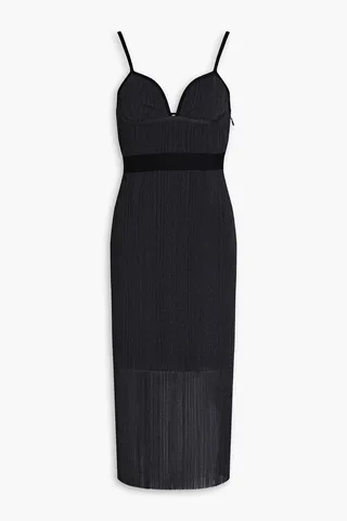 Metallic ribbed-knit midi dress