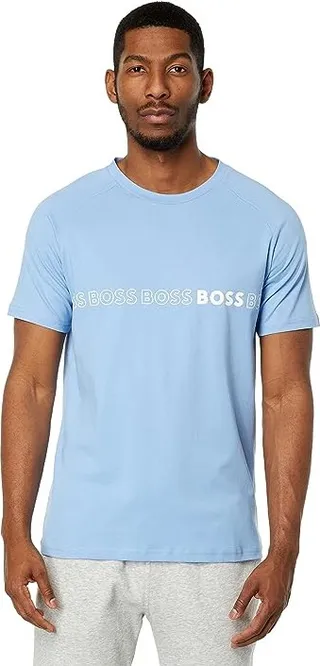BOSS Slim Fit Repeating Logo Short Sleeve T-Shirt (Pastel Blue) Men's Clothing