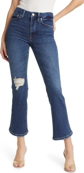 Good Legs Ripped Crop Mini Bootcut Jeans