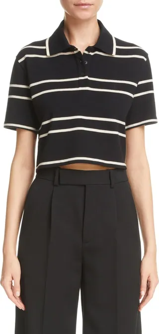 Stripe Crop Cotton Piqué Polo