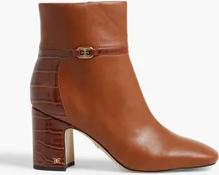 Florah faux smooth and croc-effect leather ankle boots