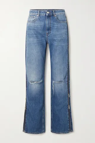 Stella McCartney - + Net Sustain Zip-embellished Distressed Organic Boyfriend Jeans - Blue