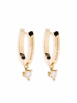 18kt Yellow Gold Huggie Hoop Diamond Drop Earrings