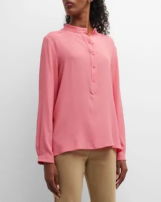 Calia Button-Front Silk-Blend Blouse