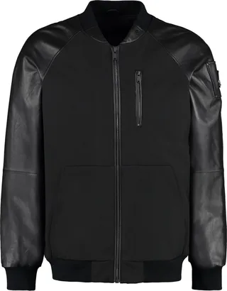 Nylon Bomber Jacket With Leather Details