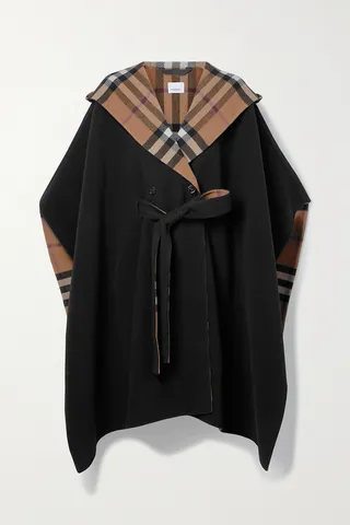 Burberry - Reversible Hooded Checked Wool Cape - Black