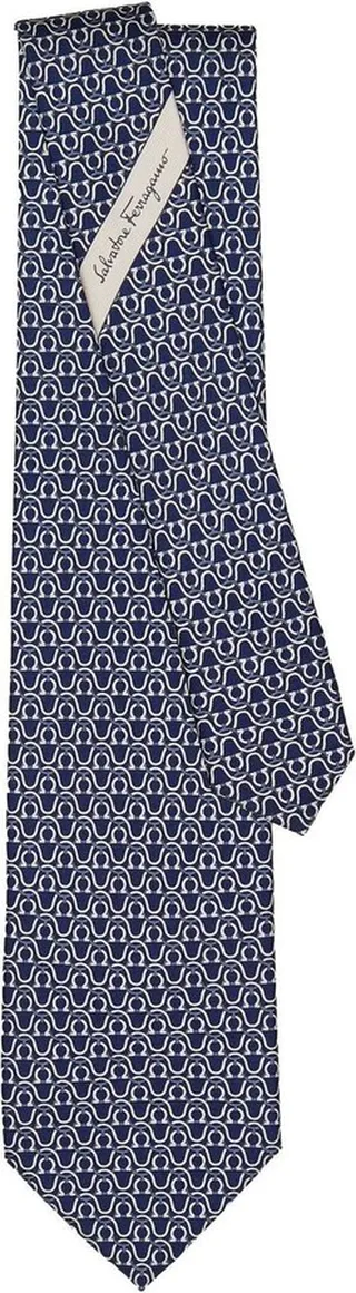 Gancini print silk tie