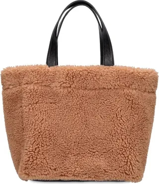 Small faux shearling teddy shopping bag