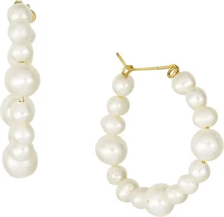 14K Yellow Gold & 3-5MM Oval Freshwater Pearl Hoop Earrings
