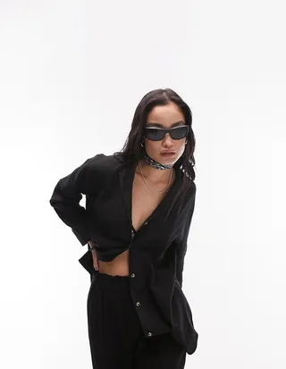 Topshop casual textured beach shirt in black - part of a set