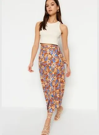 Multi Color Midi Printed Woven Skirt TWOSS23ET00294