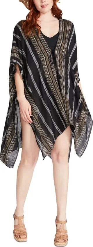 Steve Madden Women's Diamond Striped Tie-Front Kimono Cover-Up