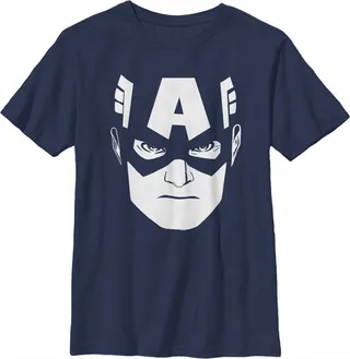 Boy's Marvel Cap Big Face T-Shirt - Navy Blue - X Small