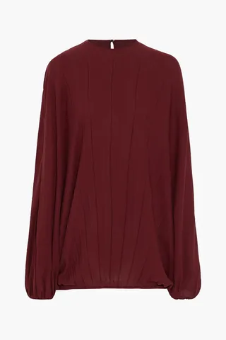 Plissé silk crepe de chine blouse