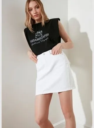 White Basic High Waist Mini Denim Skirt TWOSS20ET0492