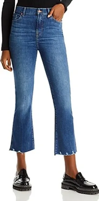 7 For All Mankind High Rise Slim Kick Cropped Bootcut Jeans in Sihighline