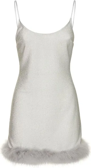 Laure lurex & feathers mini dress