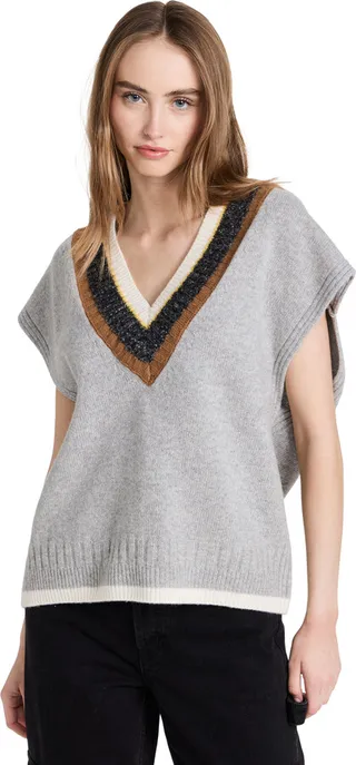Closed V Vest With Striped Neck