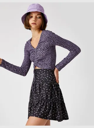Floral Patterned Mini Frilled Skirt
