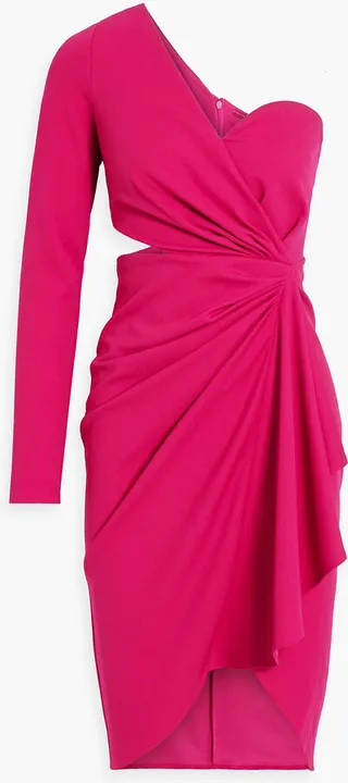 One-shoulder cutout draped crepe dress
