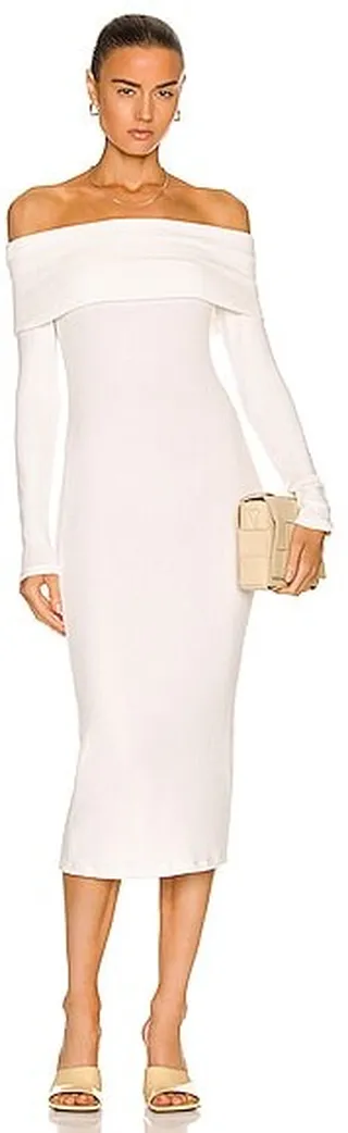 Enza Costa Sweater Knit Off Shoulder Dress in White