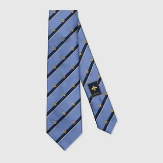 Striped silk tie with Interlocking G