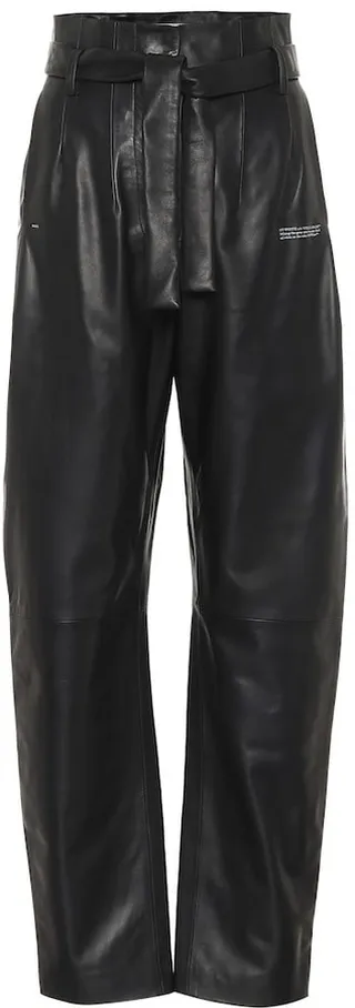 High-rise straight leather pants