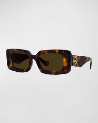 Havana Anagram Rectangle Acetate Sunglasses