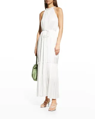 Carmen Belted Pleated Halter Maxi Dress