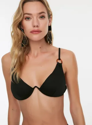 Ring Detail Ribbed Bikini Top