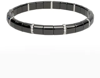 Pura Black Ceramic Stretch Bracelet with Diamonds