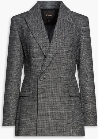 Double-breasted houndstooth tweed blazer
