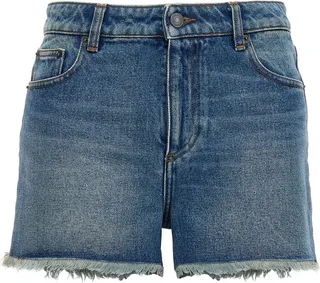 AMI Paris Mid-Rise Frayed Denim Mini Shorts