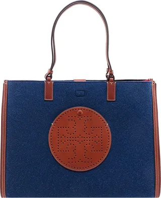 Felt shoulder bag with leather logo patch