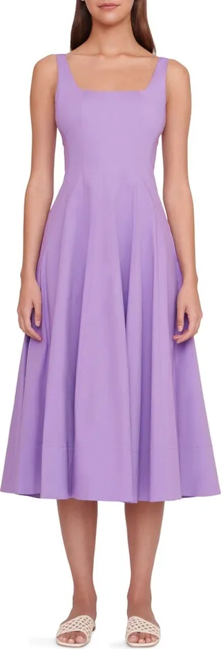 Wells Stretch Cotton Poplin Midi Fit & Flare Dress