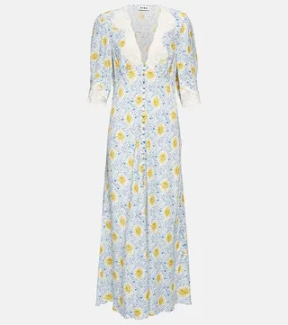 Simone lace-trimmed printed midi dress