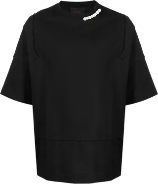 faux-pearl embellished T-shirt