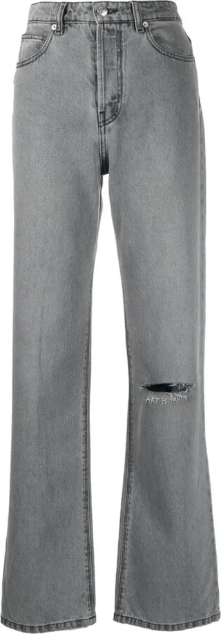 Distressed Straight-Leg Jeans