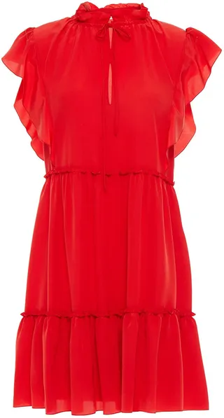Ruffled silk crepe de chine mini dress