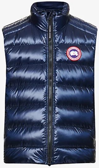 Mens Atlantic Navy Crofton Funnel-neck Recycled Nylon-down Gilet